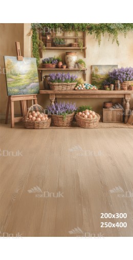 Tło fotograficzne „Wiosenna pracownia artysty z lawendą i jajkami” | E620